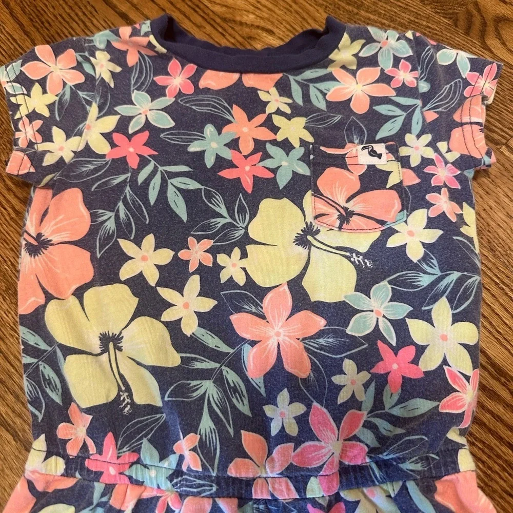 Carter’s Navy Floral Romper Tropical Print Short Sleeve One-Piece Toddler 2T